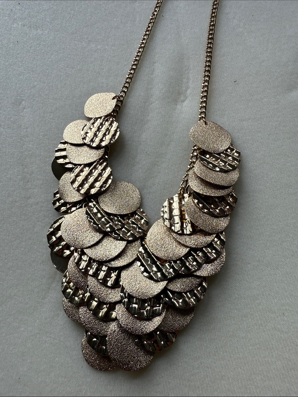 Layered Textured Gold Disc Necklace - Women Jewelry